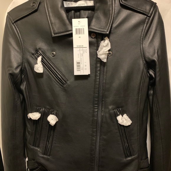 IRO Han Black Lambskin Leather Zip Moto Jacket